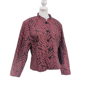 Dressbarn Red Black Glitter Leaf  Blazer Jacket Fancy Button Front Size Large